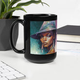 Serene Shores Beyond Style Black Glossy Mug with coastal design.
